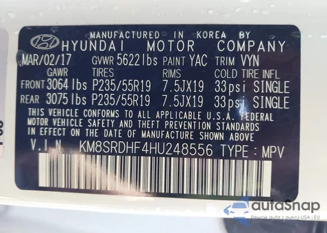 2017 Hyundai Santa Fe Se Ultimate из США, поврежденный, VIN KM8SRDHF4HU248556